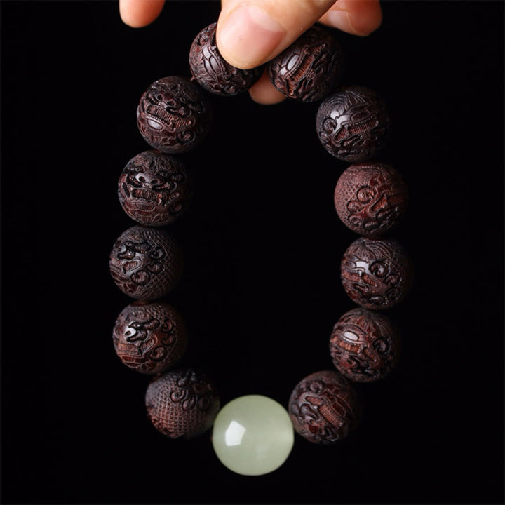 BWOOOH Tibetan Rosewood Engraving PiXiu Warmth Bracelet — Wood feng shui bracelet for spiritual healing and mindful living