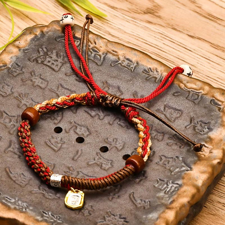 BWOOOH Handmade Tibetan Zakiram Goddess Of Wealth Wood Protection Braided Bracelet