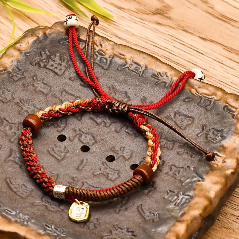 BWOOOH Handmade Tibetan Zakiram Goddess Of Wealth Wood Protection Braided Bracelet