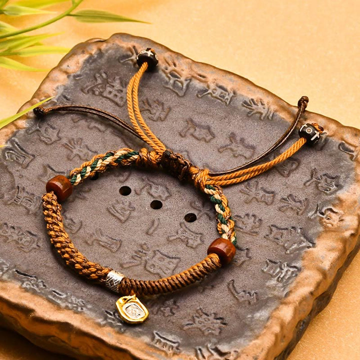 BWOOOH Handmade Tibetan Zakiram Goddess Of Wealth Wood Protection Braided Bracelet — Wood Tibetan bracelet for spiritual h...