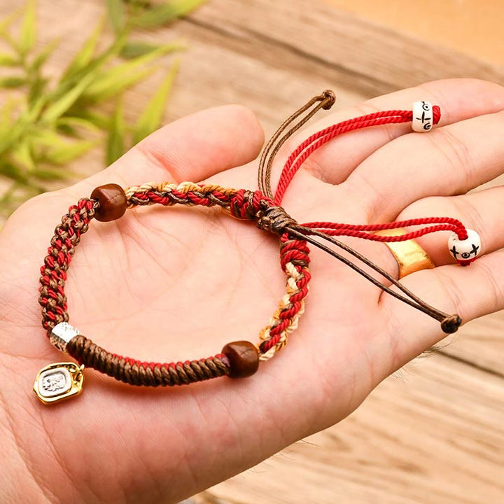 BWOOOH Handmade Tibetan Zakiram Goddess Of Wealth Wood Protection Braided Bracelet