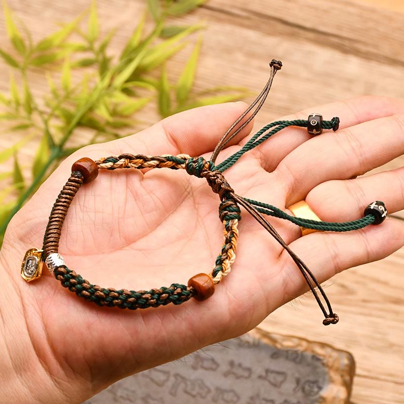 BWOOOH Handmade Tibetan Zakiram Goddess Of Wealth Wood Protection Braided Bracelet
