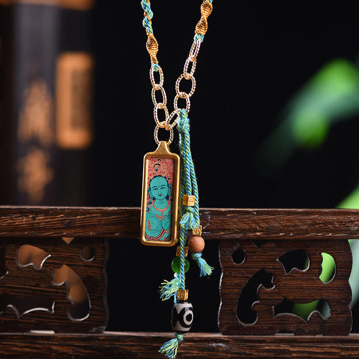 BWOOOH Tibet God Of Wealth Titanium Steel Thangka Wealth Necklace Pendant
