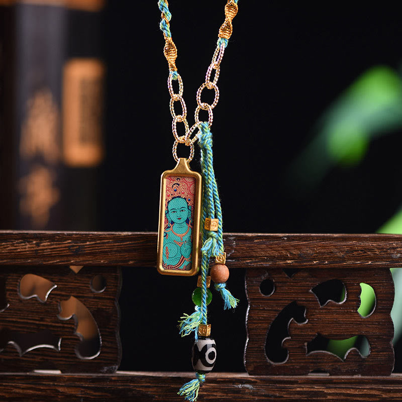 BWOOOH Tibet God Of Wealth Titanium Steel Thangka Wealth Necklace Pendant