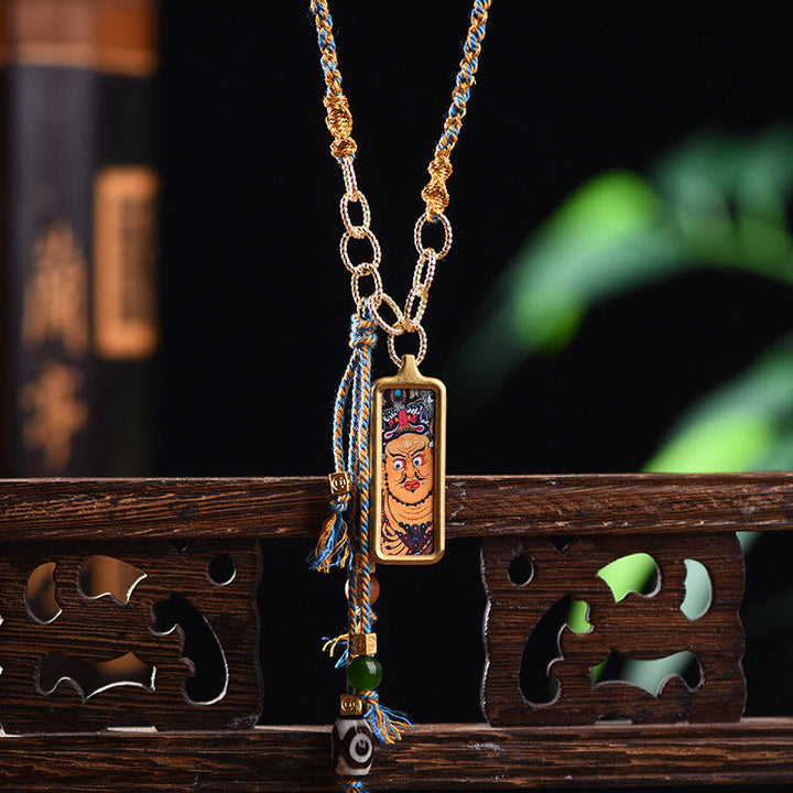 BWOOOH Tibet God Of Wealth Titanium Steel Thangka Wealth Necklace Pendant