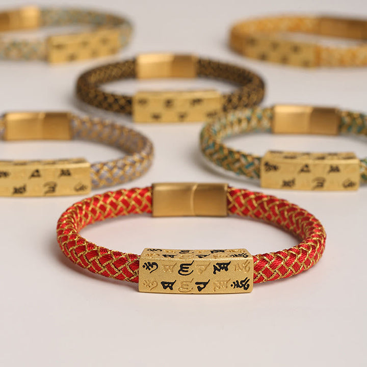 BWOOOH Tibetan Om Mani Padme Hum Various Colors Rope Gold Thread Diamond Knot Luck Buckle Bracelet