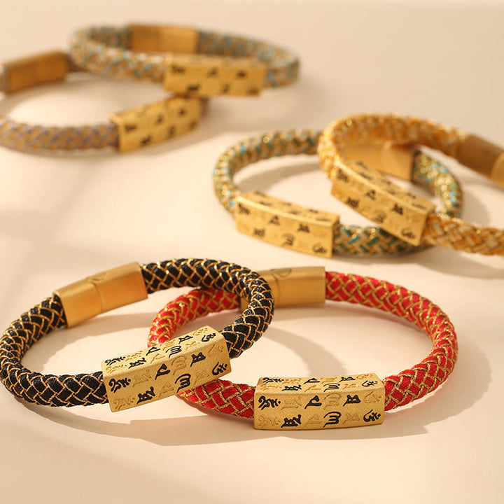 BWOOOH Tibetan Om Mani Padme Hum Various Colors Rope Gold Thread Diamond Knot Luck Buckle Bracelet