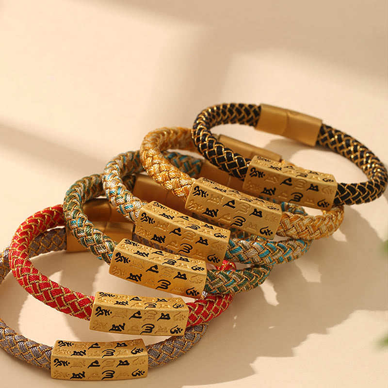 BWOOOH Tibetan Om Mani Padme Hum Various Colors Rope Gold Thread Diamond Knot Luck Buckle Bracelet