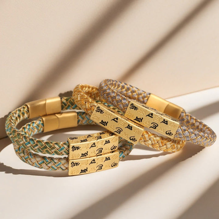 BWOOOH Tibetan Om Mani Padme Hum Various Colors Rope Gold Thread Diamond Knot Luck Buckle Bracelet