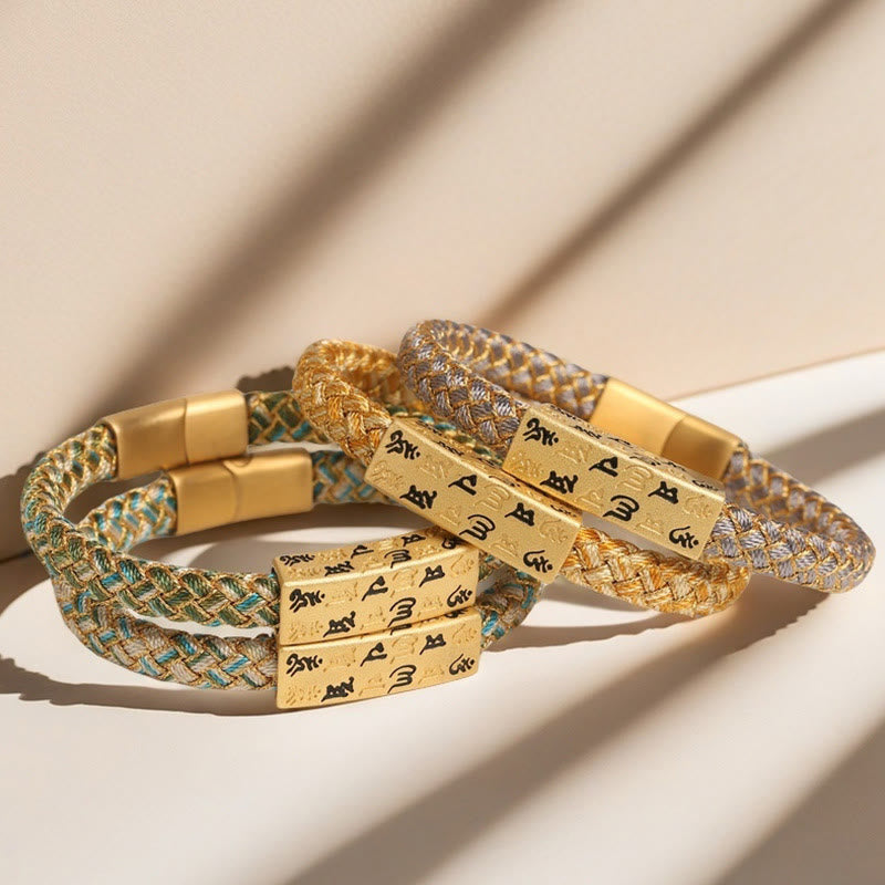 BWOOOH Tibetan Om Mani Padme Hum Various Colors Rope Gold Thread Diamond Knot Luck Buckle Bracelet