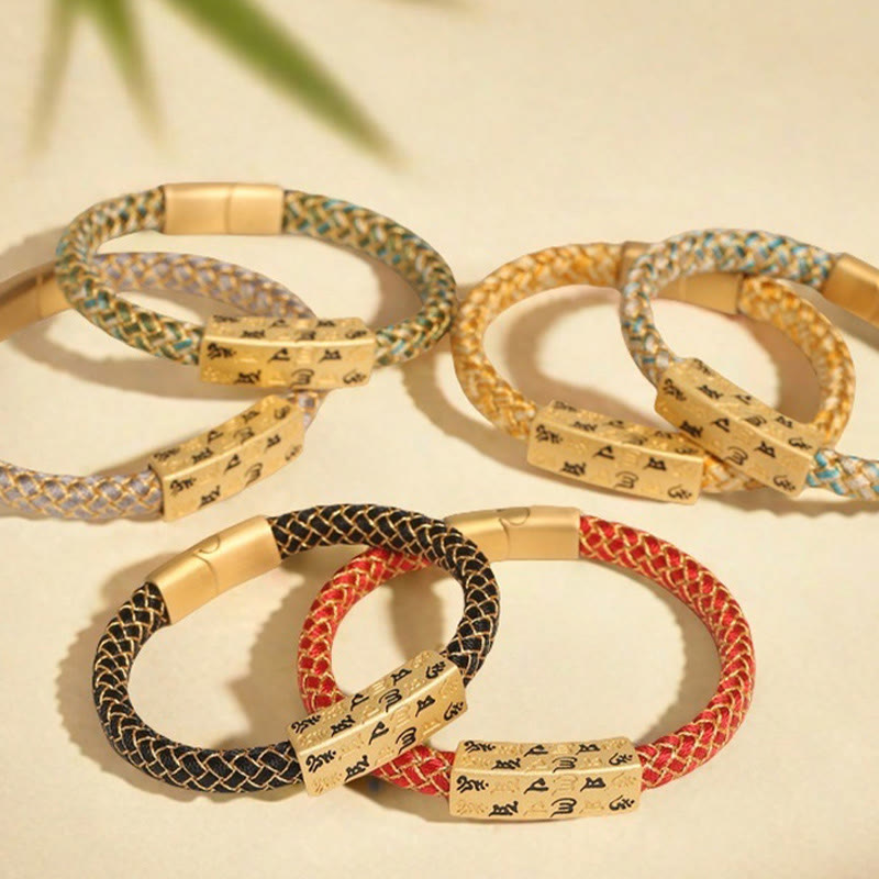 BWOOOH Tibetan Om Mani Padme Hum Various Colors Rope Gold Thread Diamond Knot Luck Buckle Bracelet