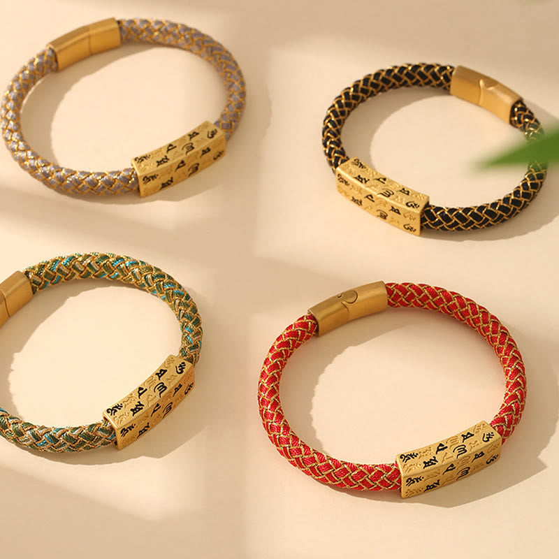 BWOOOH Tibetan Om Mani Padme Hum Various Colors Rope Gold Thread Diamond Knot Luck Buckle Bracelet