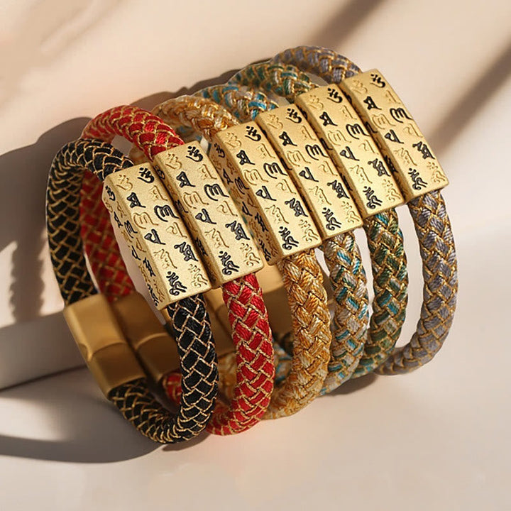 BWOOOH Tibetan Om Mani Padme Hum Various Colors Rope Gold Thread Diamond Knot Luck Buckle Bracelet
