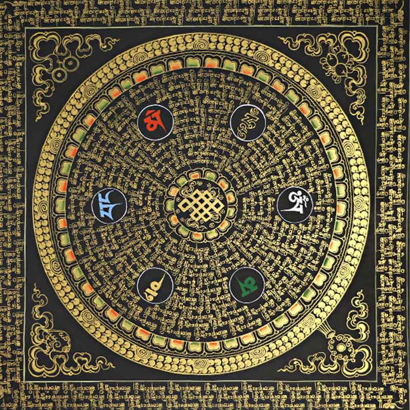 BWOOOH Tibetan thangka Buddhist painting - Tibetan Thangka Painting Om Mani Pa