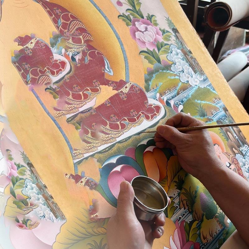 BWOOOH Tibetan thangka Buddhist painting - Tibetan Thangka Painting Yellow God