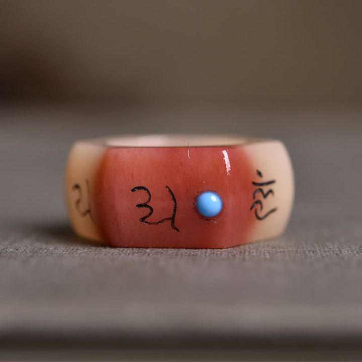 BWOOOH Camel Bone Om Mani Padme Hum Carving Protection Ring