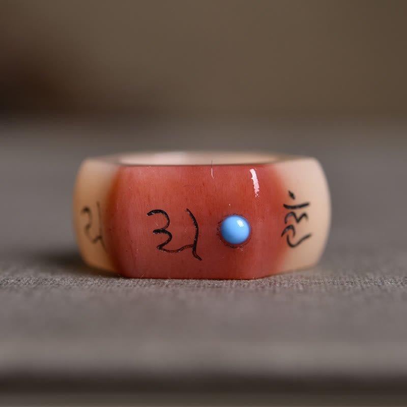 BWOOOH Camel Bone Om Mani Padme Hum Carving Protection Ring