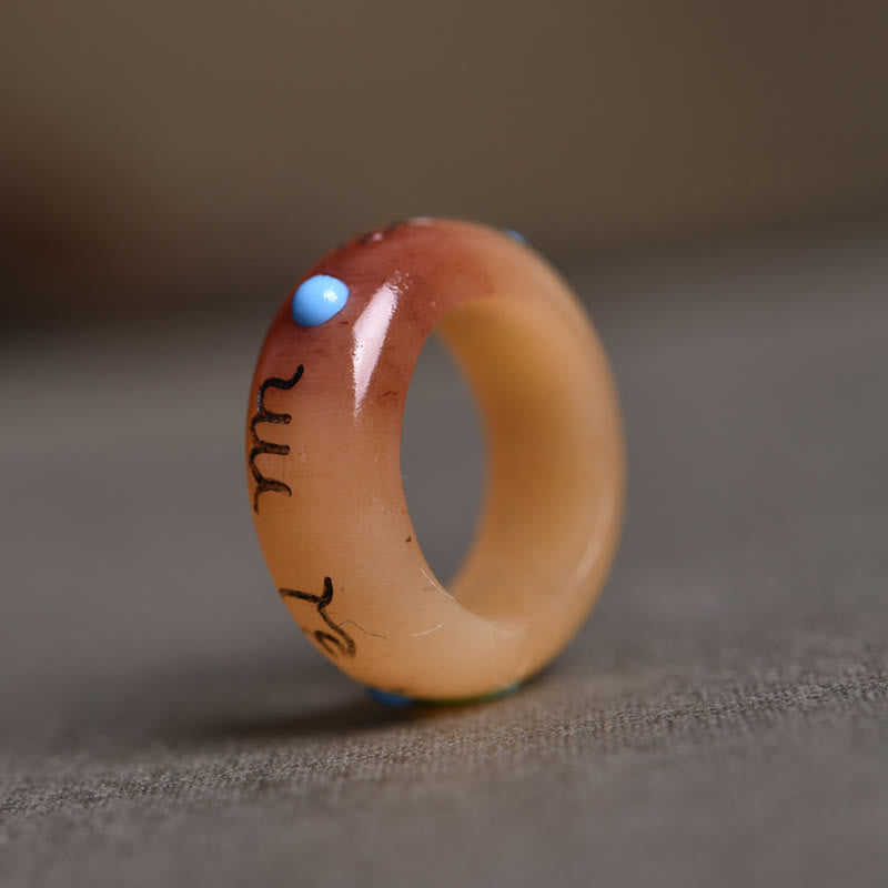BWOOOH Camel Bone Om Mani Padme Hum Carving Protection Ring