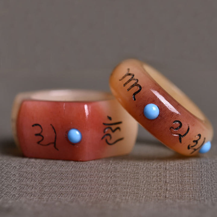 BWOOOH Camel Bone Om Mani Padme Hum Carving Protection Ring