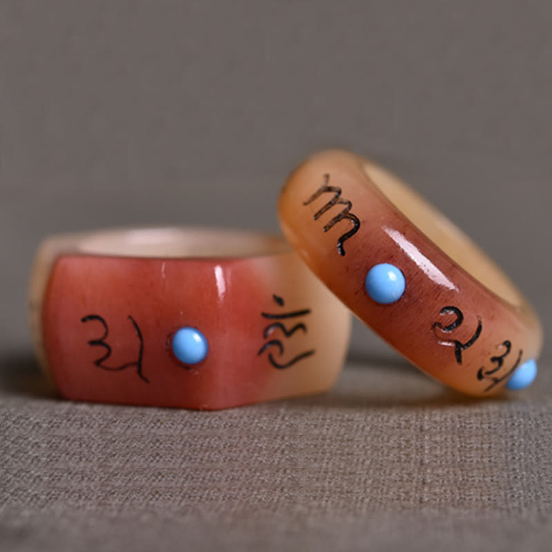 BWOOOH Camel Bone Om Mani Padme Hum Carving Protection Ring