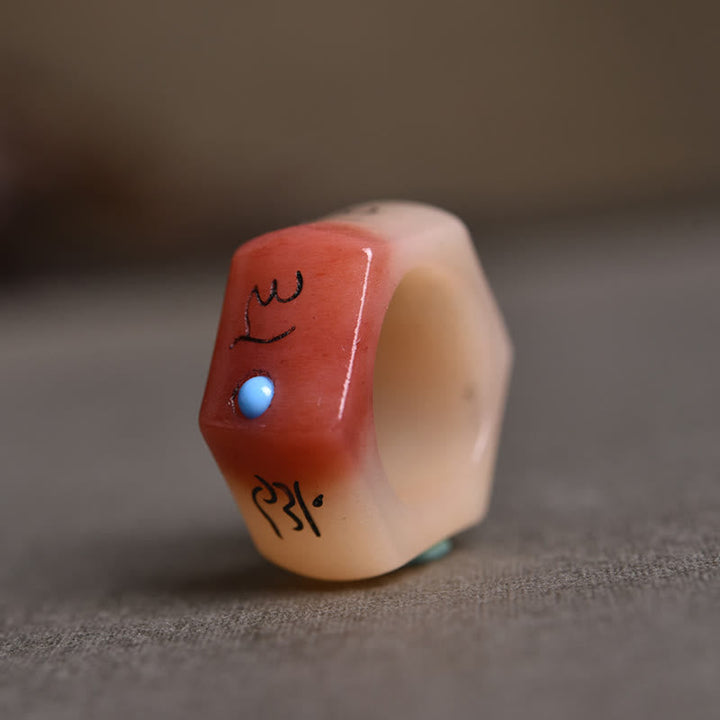 BWOOOH Camel Bone Om Mani Padme Hum Carving Protection Ring