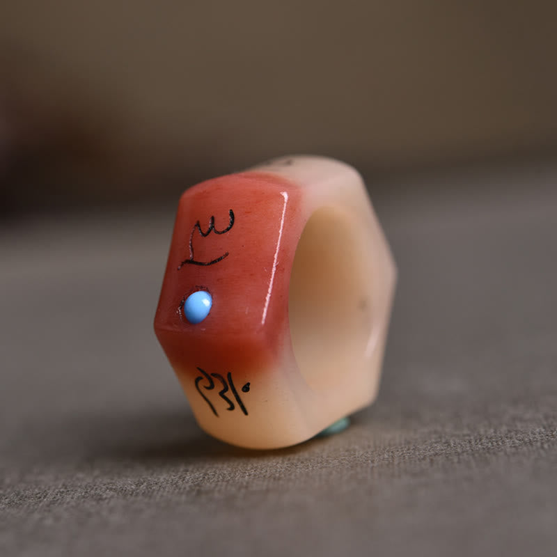 BWOOOH Camel Bone Om Mani Padme Hum Carving Protection Ring