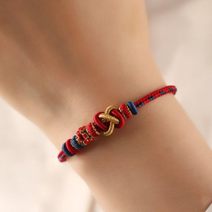 BWOOOH Handcrafted Peach Blossom Peace Knot Colorful Rope Adjustable Bracelet