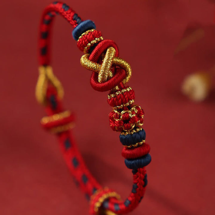 BWOOOH Handcrafted Peach Blossom Peace Knot Colorful Rope Adjustable Bracelet
