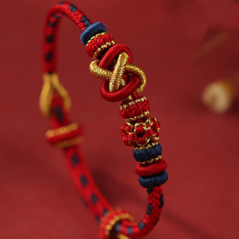 BWOOOH Handcrafted Peach Blossom Peace Knot Colorful Rope Adjustable Bracelet