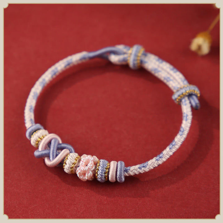 BWOOOH Handcrafted Peach Blossom Peace Knot Colorful Rope Adjustable Bracelet