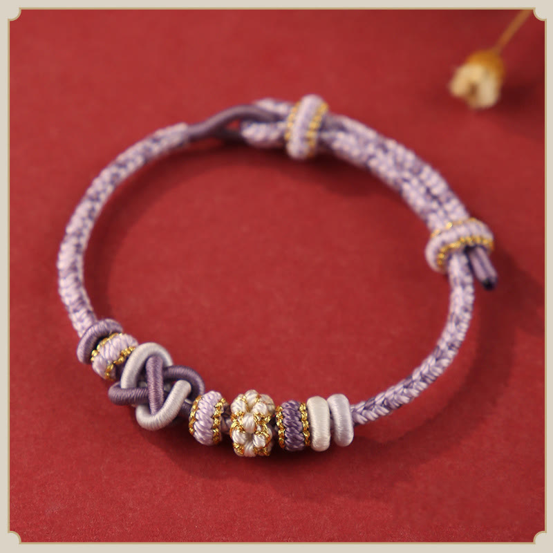 BWOOOH Handcrafted Peach Blossom Peace Knot Colorful Rope Adjustable Bracelet