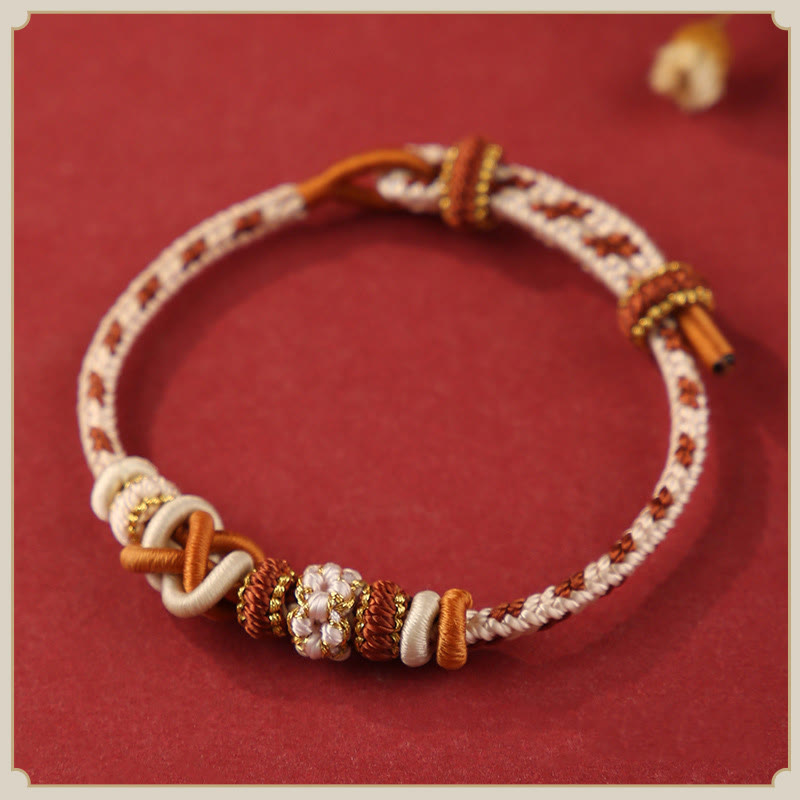 BWOOOH Handcrafted Peach Blossom Peace Knot Colorful Rope Adjustable Bracelet