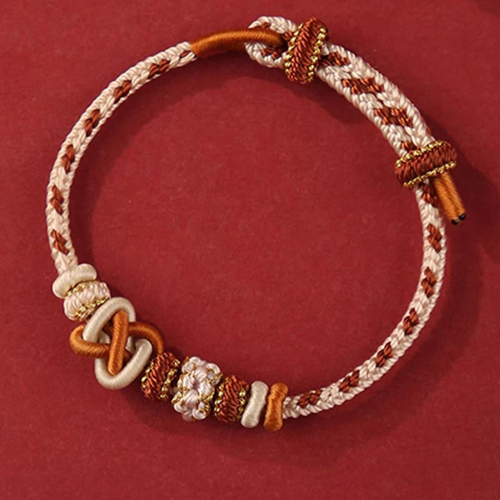 BWOOOH Handcrafted Peach Blossom Peace Knot Colorful Rope Adjustable Bracelet