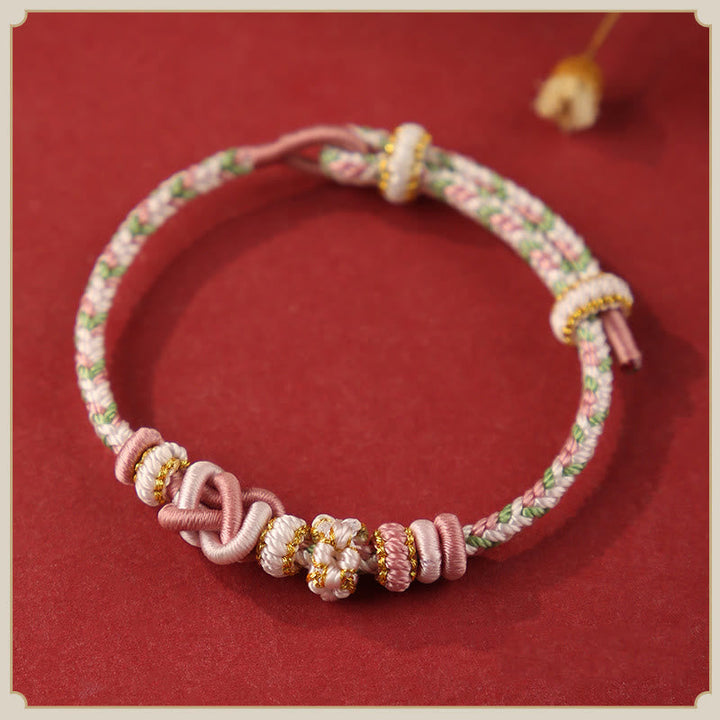 BWOOOH Handcrafted Peach Blossom Peace Knot Colorful Rope Adjustable Bracelet
