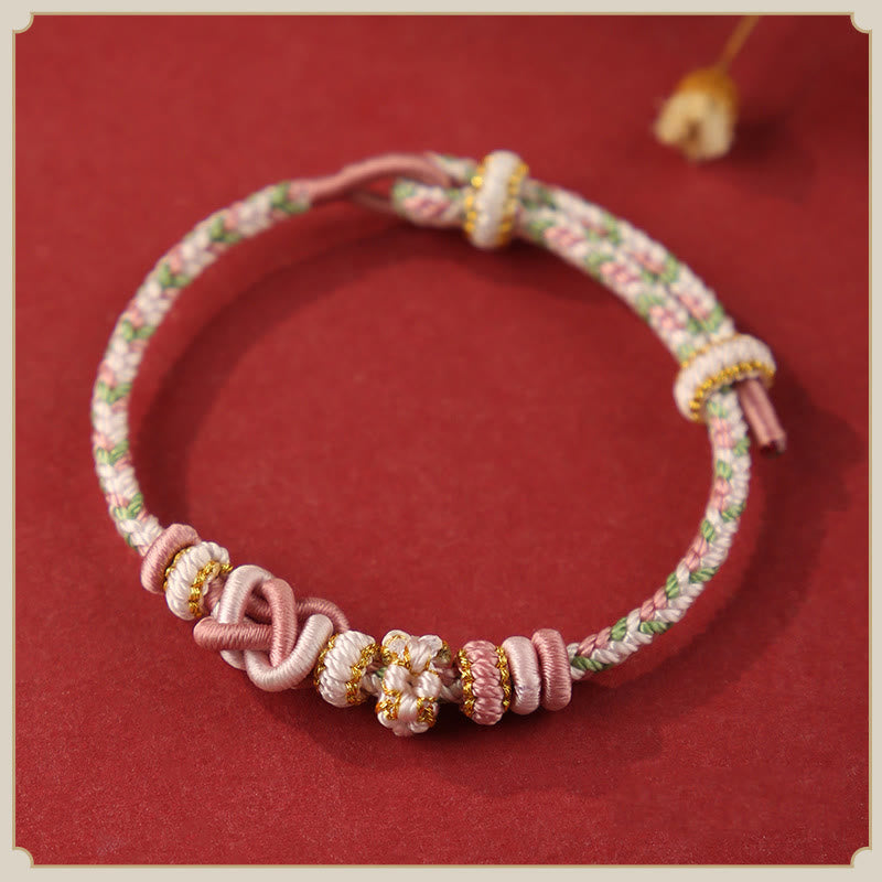 BWOOOH Handcrafted Peach Blossom Peace Knot Colorful Rope Adjustable Bracelet