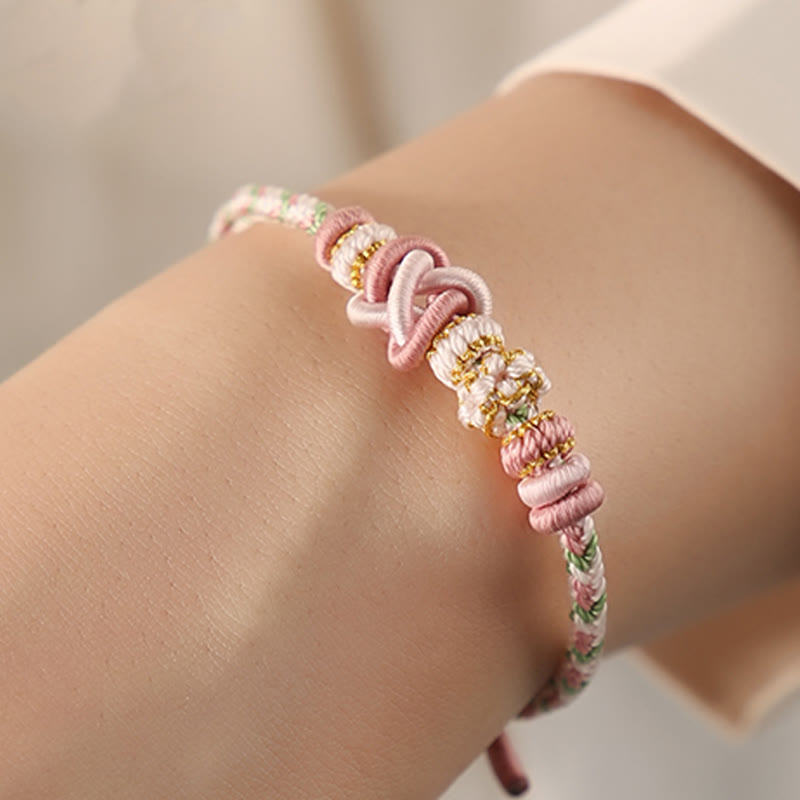 BWOOOH Handcrafted Peach Blossom Peace Knot Colorful Rope Adjustable Bracelet
