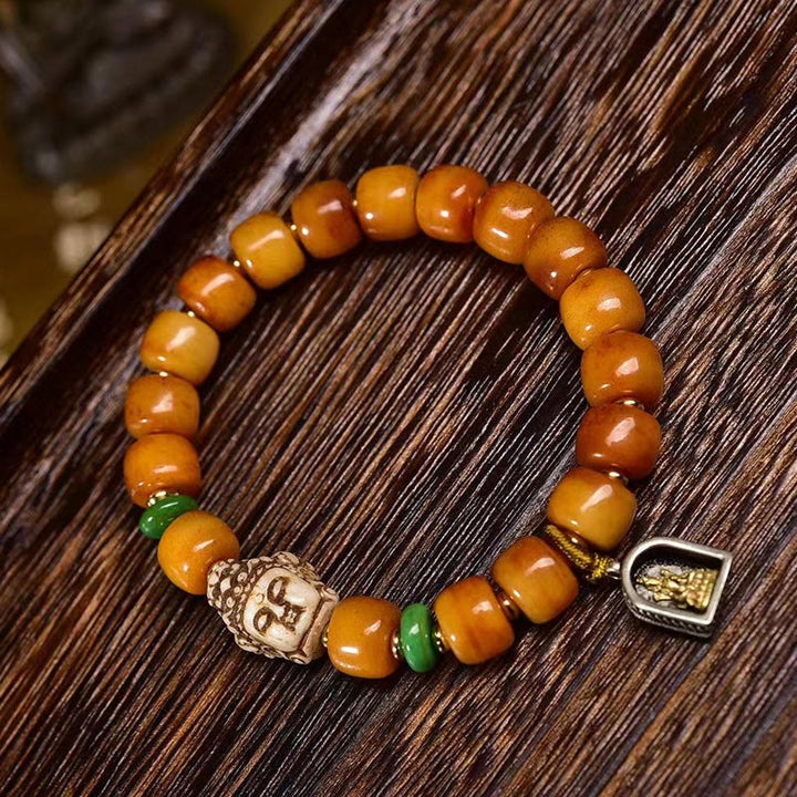 BWOOOH Natural Tibetan Camel Bone Barrel Beads Buddha Head Luck Protection Bracelet — natural stone Tibetan bracelet for s...