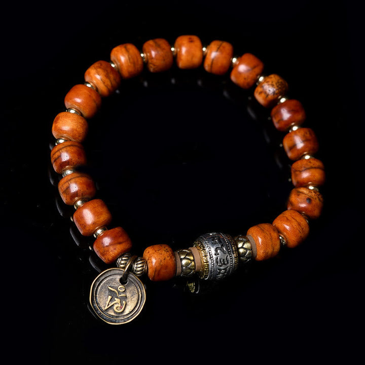 BWOOOH Natural Tibetan Camel Bone Barrel Beads OM Sanskrit Luck Protection Bracelet