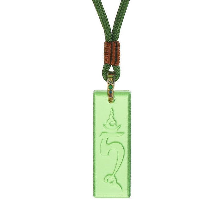 BWOOOH Tibetan Green Tara Medicine Buddha Sanskrit Pattern Liuli Crystal Protection Necklace Pendant