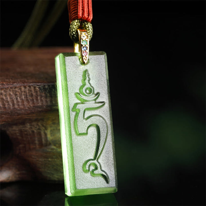 BWOOOH Tibetan Green Tara Medicine Buddha Sanskrit Pattern Liuli Crystal Protection Necklace Pendant