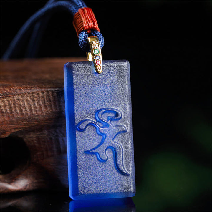 BWOOOH Tibetan Green Tara Medicine Buddha Sanskrit Pattern Liuli Crystal Protection Necklace Pendant