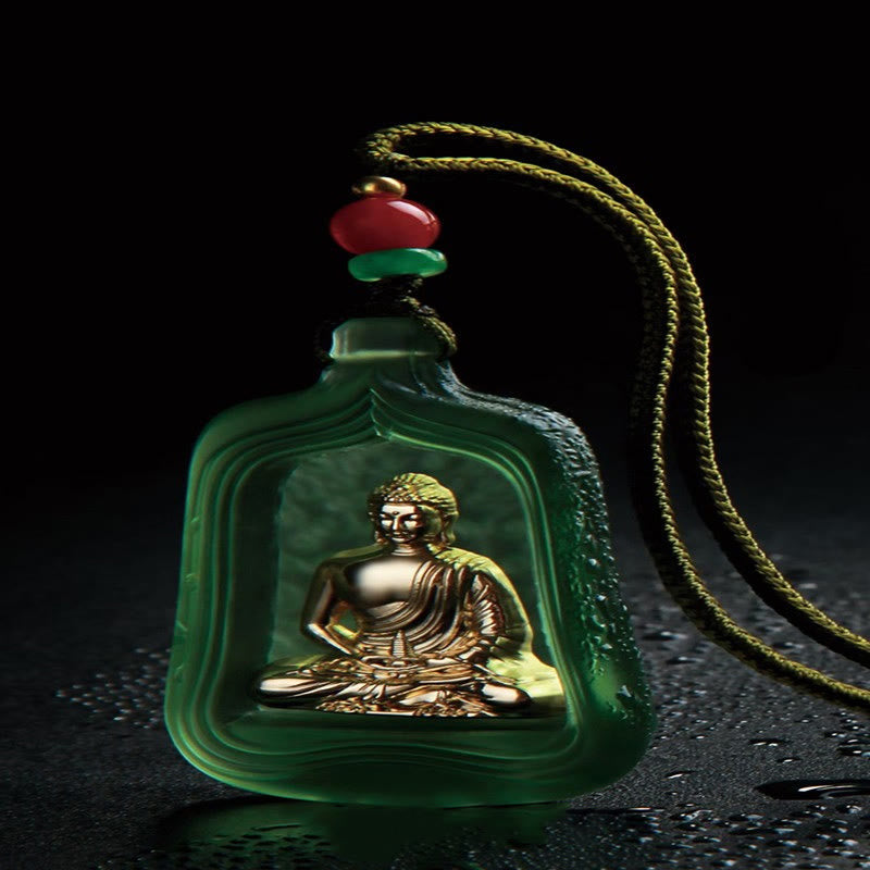 BWOOOH Tibetan Medicine Buddha Liuli Crystal Compassion Serenity Necklace Pendant