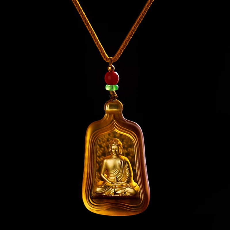 BWOOOH Tibetan Medicine Buddha Liuli Crystal Compassion Serenity Necklace Pendant