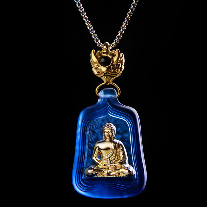 BWOOOH Tibetan Medicine Buddha Liuli Crystal Compassion Serenity Necklace Pendant