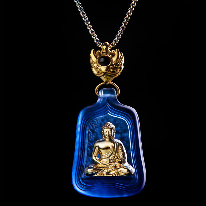 BWOOOH Tibetan Medicine Buddha Liuli Crystal Compassion Serenity Necklace Pendant
