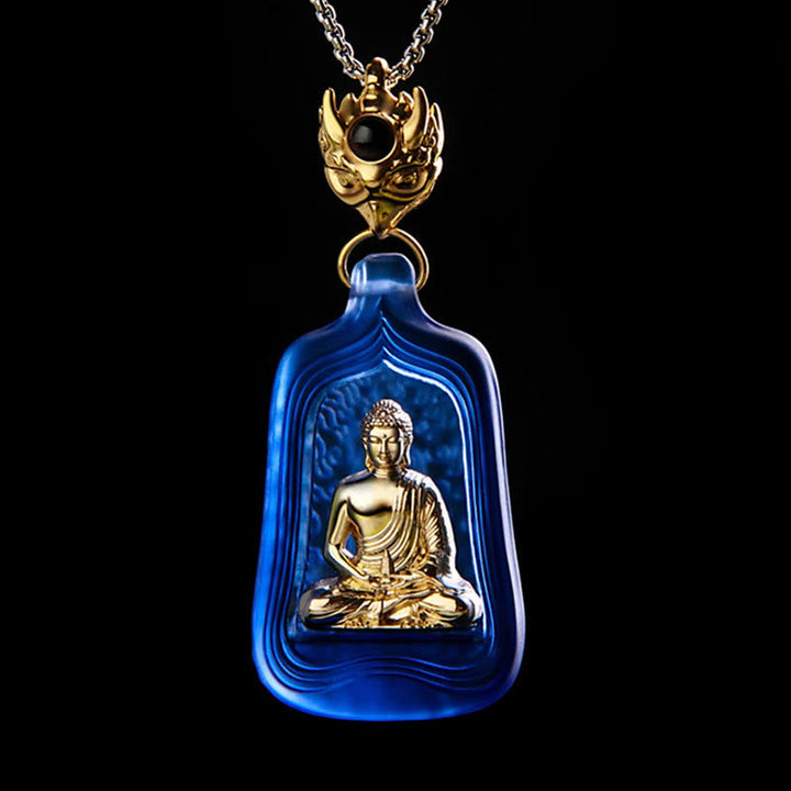 BWOOOH Tibetan Medicine Buddha Liuli Crystal Compassion Serenity Necklace Pendant