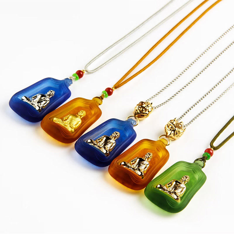 BWOOOH Tibetan Medicine Buddha Liuli Crystal Compassion Serenity Necklace Pendant