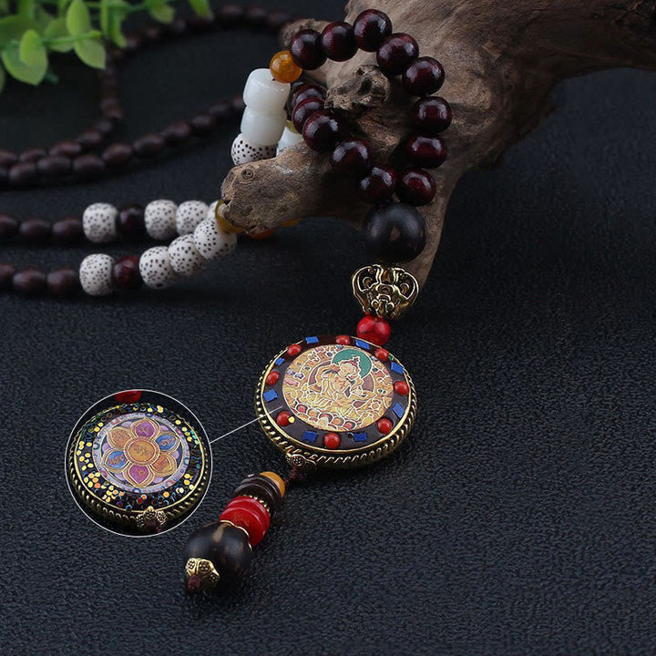 BWOOOH Tibetan Handmade Wood Beads Om Mani Padme Hum Samantabhadra Bodhisattva Purity Necklace Pendant
