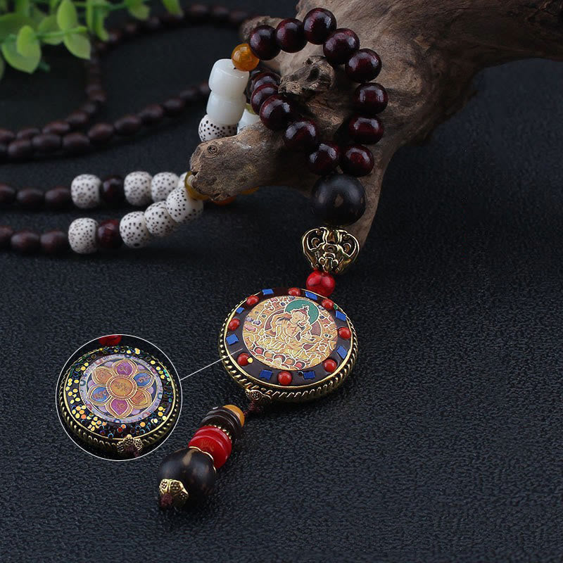 BWOOOH Tibetan Handmade Wood Beads Om Mani Padme Hum Samantabhadra Bodhisattva Purity Necklace Pendant