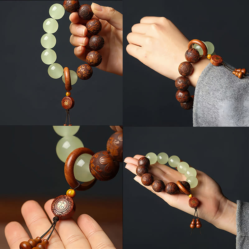 BWOOOH Sappan Wood Engraving Pixiu Fu Character Cure Bracelet